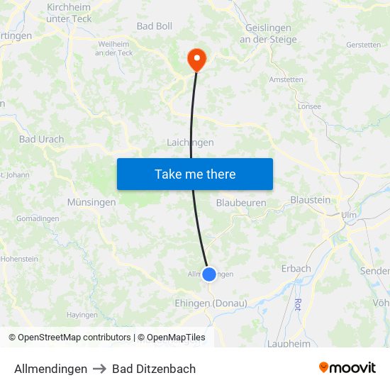 Allmendingen to Bad Ditzenbach map