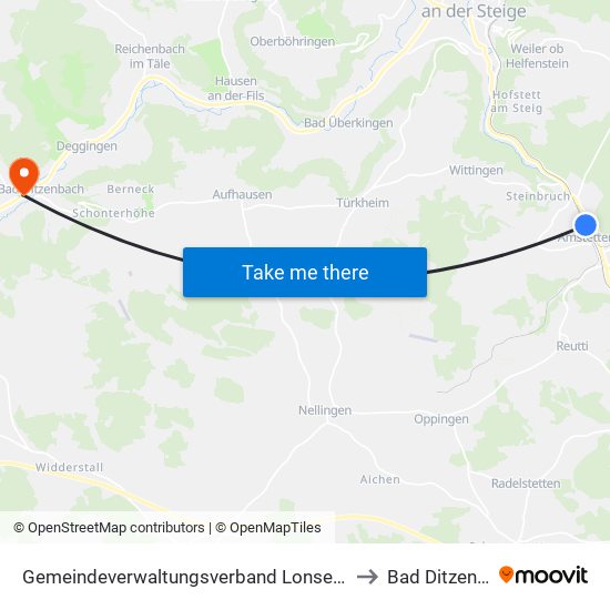 Gemeindeverwaltungsverband Lonsee-Amstetten to Bad Ditzenbach map