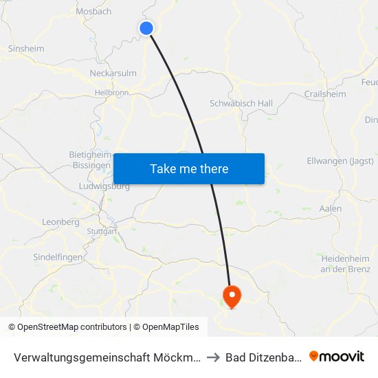 Verwaltungsgemeinschaft Möckmühl to Bad Ditzenbach map