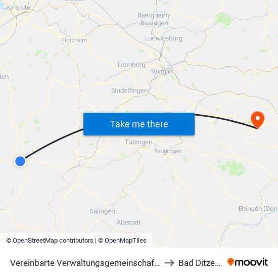 Vereinbarte Verwaltungsgemeinschaft Freudenstadt to Bad Ditzenbach map