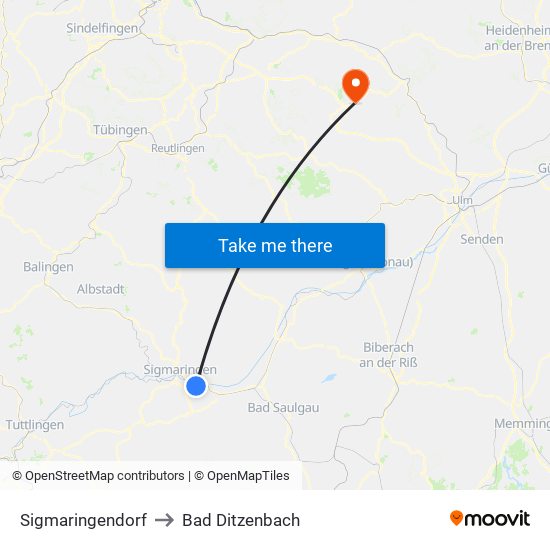 Sigmaringendorf to Bad Ditzenbach map