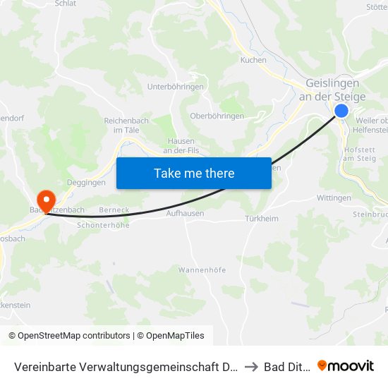 Vereinbarte Verwaltungsgemeinschaft Der Stadt Geislingen An Der Steige to Bad Ditzenbach map