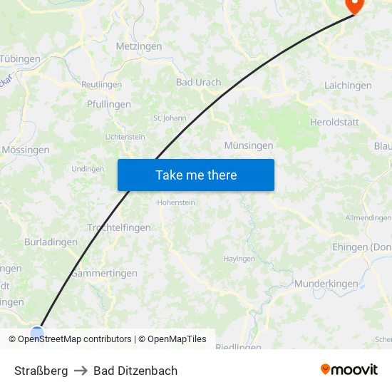 Straßberg to Bad Ditzenbach map