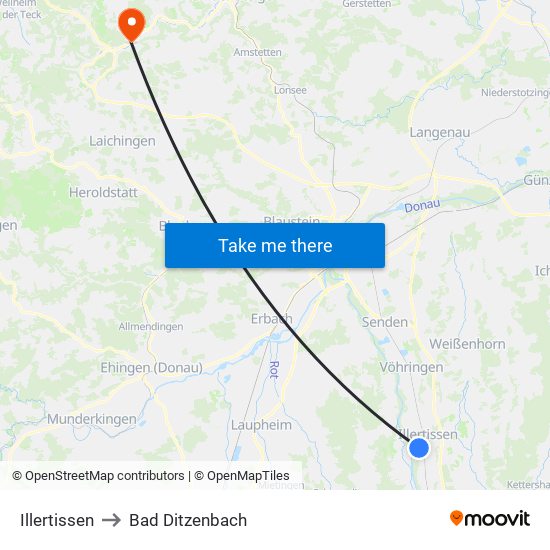 Illertissen to Bad Ditzenbach map