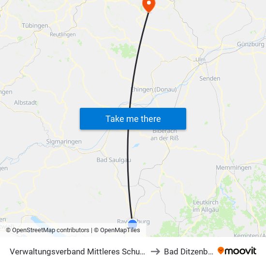 Verwaltungsverband Mittleres Schussental to Bad Ditzenbach map