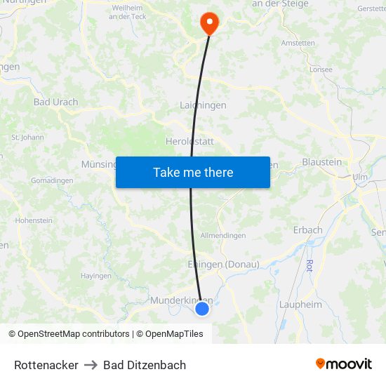 Rottenacker to Bad Ditzenbach map