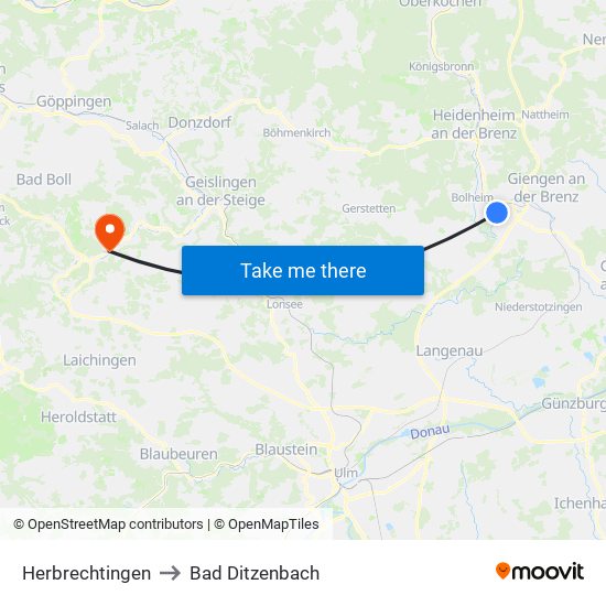 Herbrechtingen to Bad Ditzenbach map