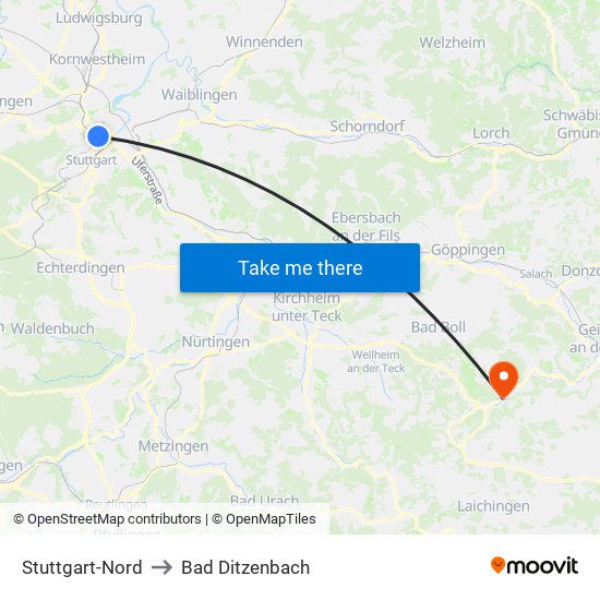 Stuttgart-Nord to Bad Ditzenbach map