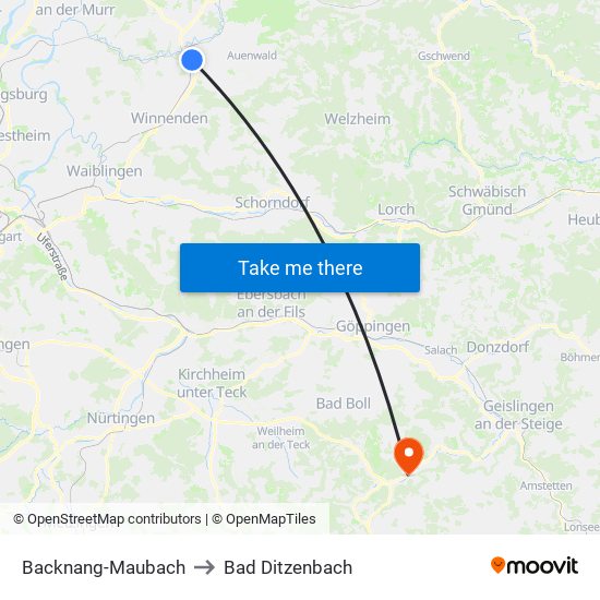 Backnang-Maubach to Bad Ditzenbach map