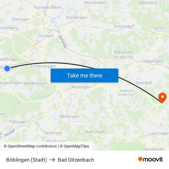 Böblingen (Stadt) to Bad Ditzenbach map