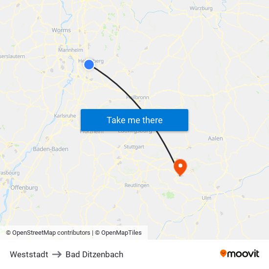 Weststadt to Bad Ditzenbach map