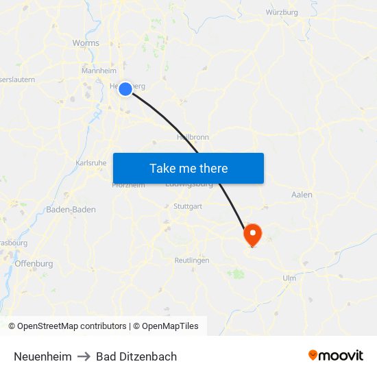 Neuenheim to Bad Ditzenbach map