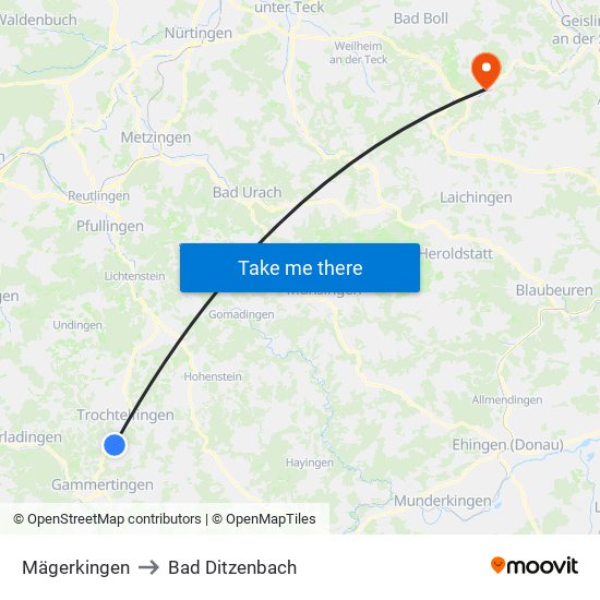 Mägerkingen to Bad Ditzenbach map