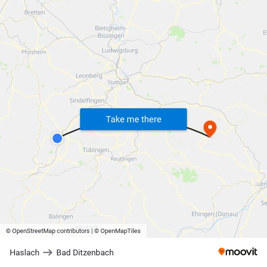 Haslach to Bad Ditzenbach map