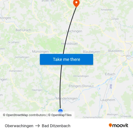 Oberwachingen to Bad Ditzenbach map
