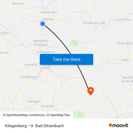 Klingenberg to Bad Ditzenbach map