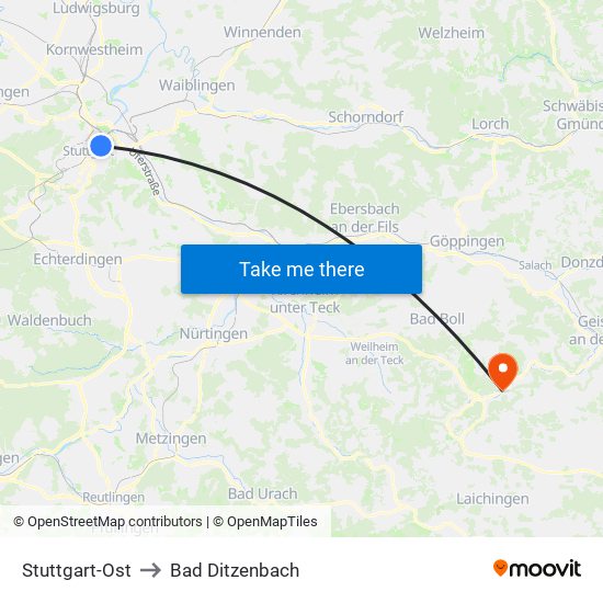 Stuttgart-Ost to Bad Ditzenbach map
