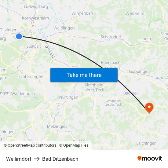 Weilimdorf to Bad Ditzenbach map