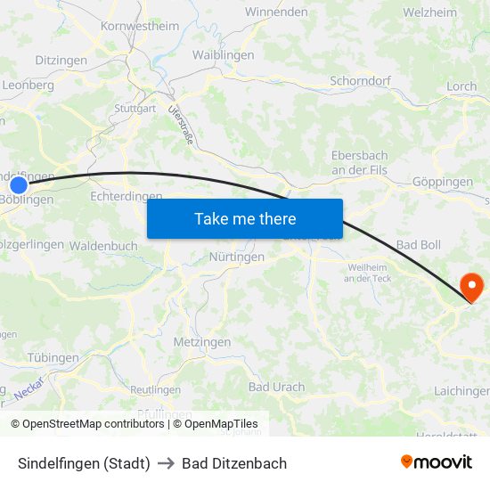 Sindelfingen (Stadt) to Bad Ditzenbach map