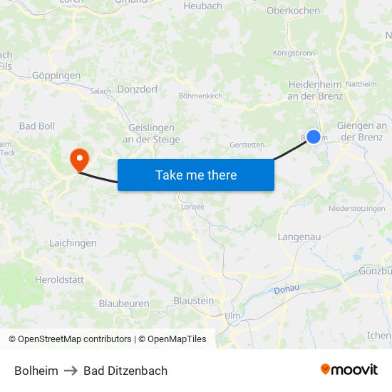Bolheim to Bad Ditzenbach map
