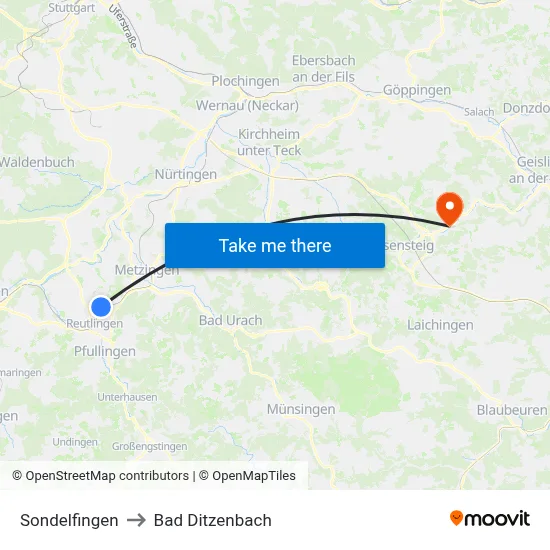Sondelfingen to Bad Ditzenbach map