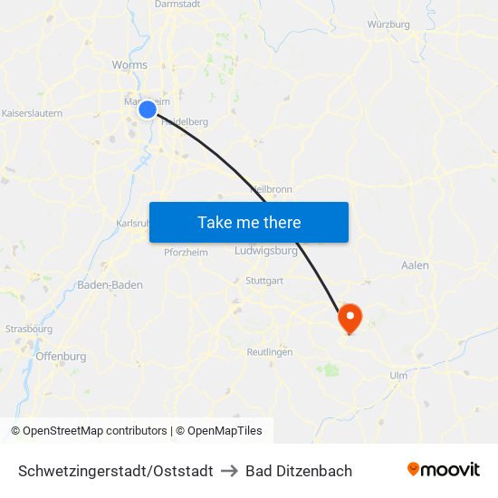 Schwetzingerstadt/Oststadt to Bad Ditzenbach map