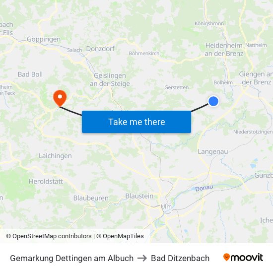 Gemarkung Dettingen am Albuch to Bad Ditzenbach map