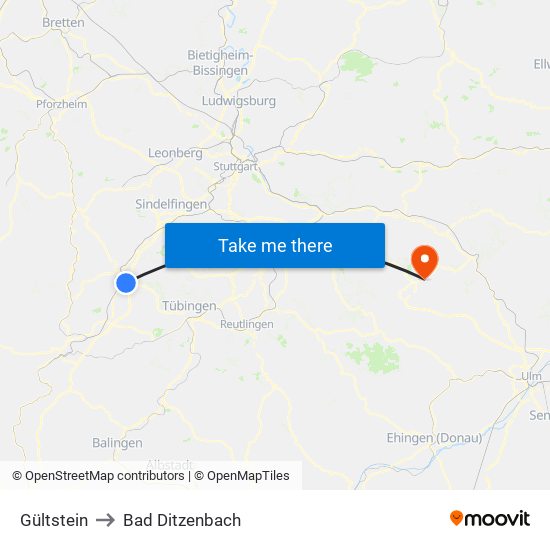 Gültstein to Bad Ditzenbach map