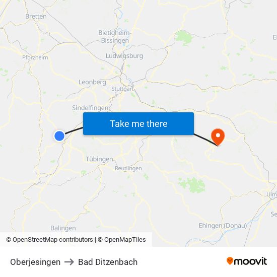 Oberjesingen to Bad Ditzenbach map