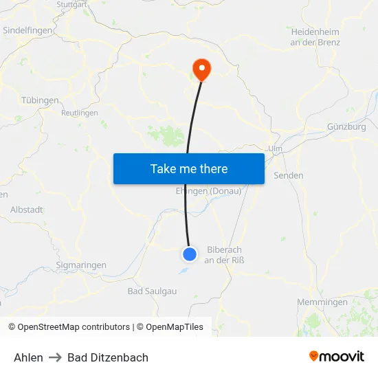 Ahlen to Bad Ditzenbach map