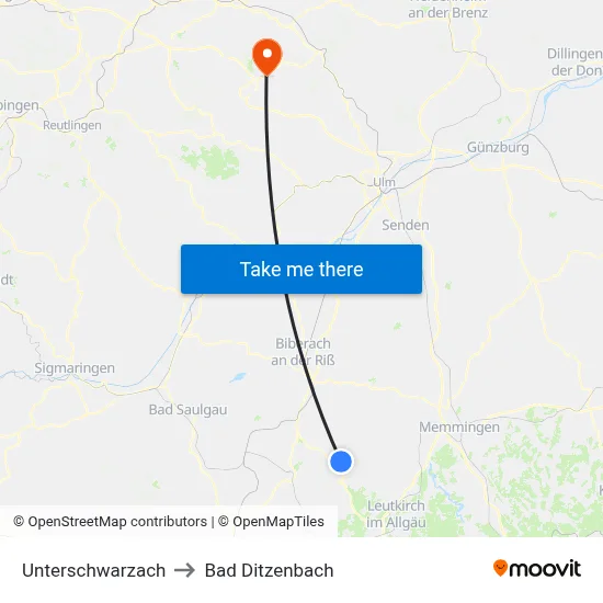 Unterschwarzach to Bad Ditzenbach map