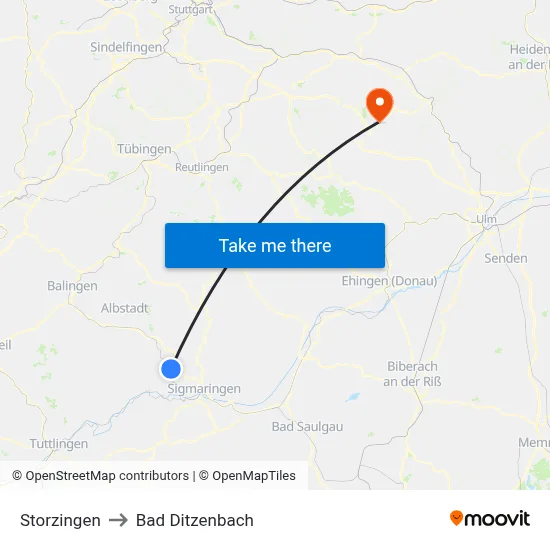 Storzingen to Bad Ditzenbach map