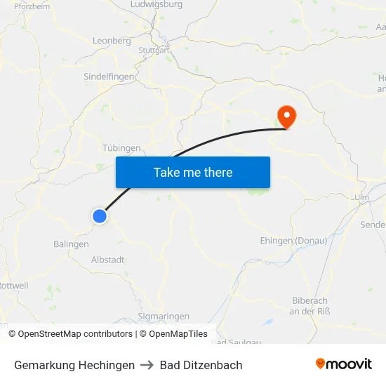 Gemarkung Hechingen to Bad Ditzenbach map
