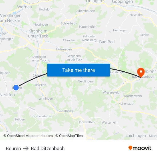 Beuren to Bad Ditzenbach map