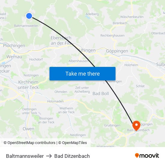 Baltmannsweiler to Bad Ditzenbach map