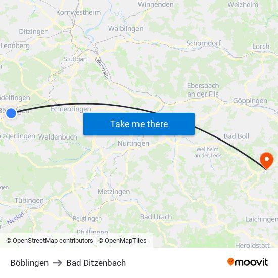 Böblingen to Bad Ditzenbach map