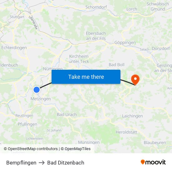 Bempflingen to Bad Ditzenbach map