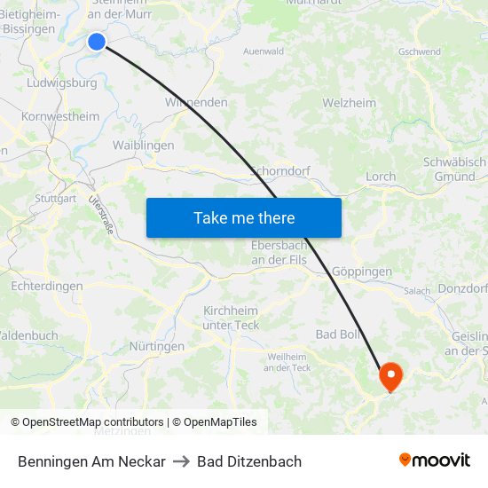 Benningen Am Neckar to Bad Ditzenbach map