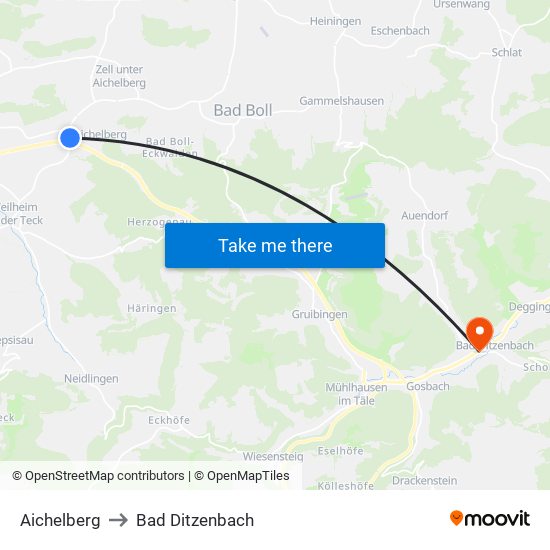 Aichelberg to Bad Ditzenbach map