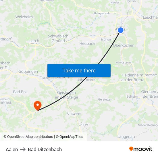 Aalen to Bad Ditzenbach map