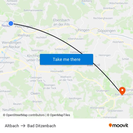 Altbach to Bad Ditzenbach map