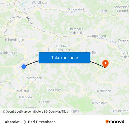 Altenriet to Bad Ditzenbach map