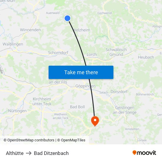 Althütte to Bad Ditzenbach map