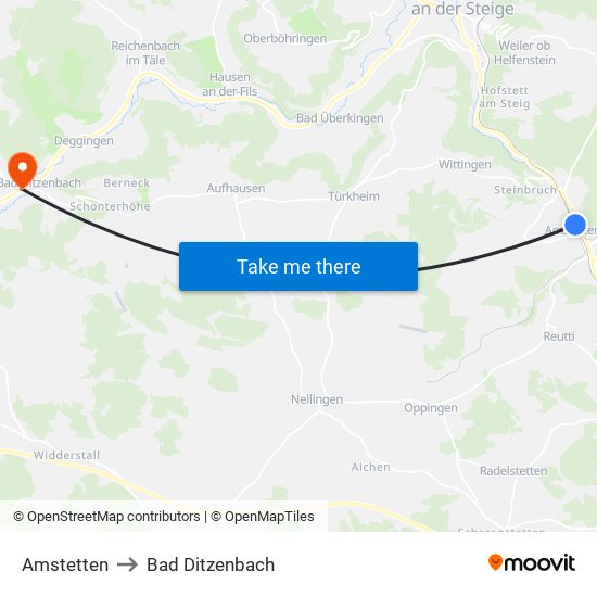 Amstetten to Bad Ditzenbach map