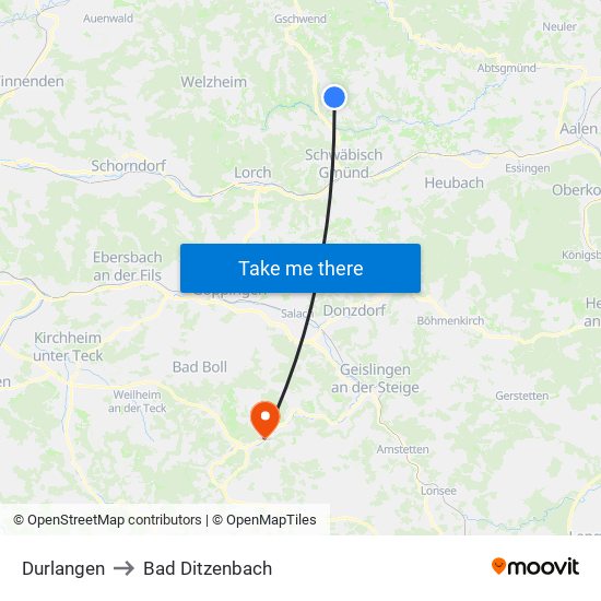 Durlangen to Bad Ditzenbach map