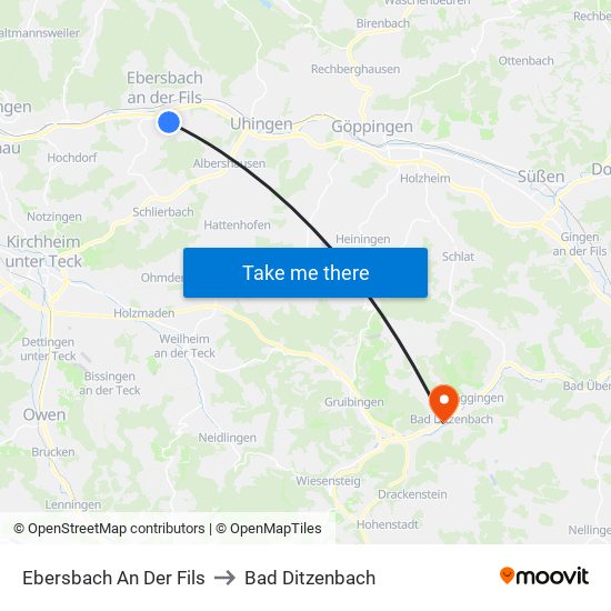 Ebersbach An Der Fils to Bad Ditzenbach map