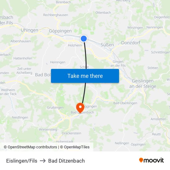 Eislingen/Fils to Bad Ditzenbach map