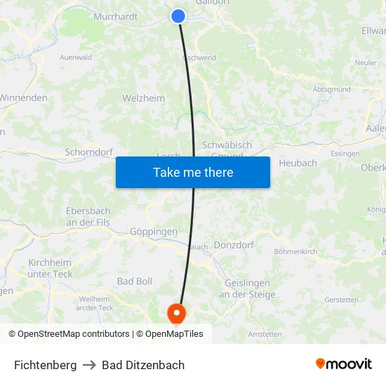 Fichtenberg to Bad Ditzenbach map