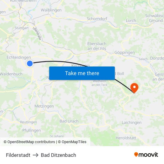 Filderstadt to Bad Ditzenbach map