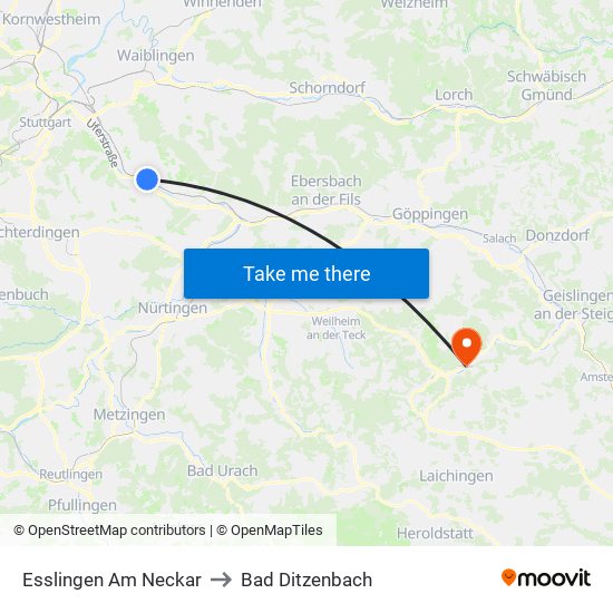 Esslingen Am Neckar to Bad Ditzenbach map
